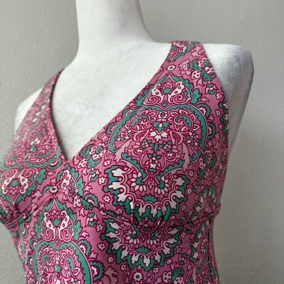 Lands End Tankini Pink Green Halter Top SZ 6 - Picture 3 of 10